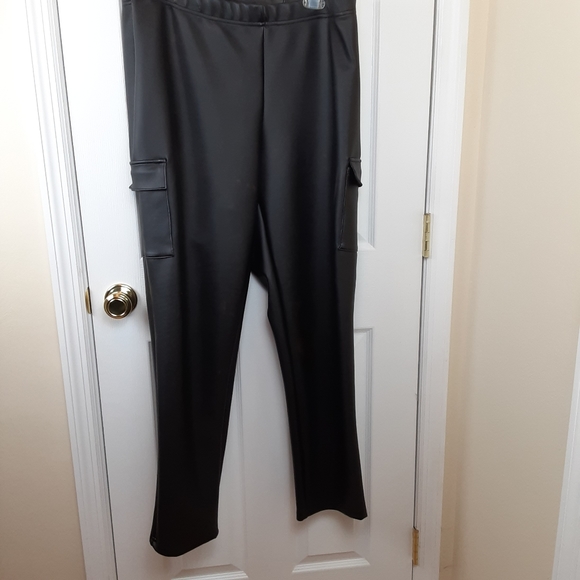 Ashley Stewart Pants - NWT Faux Leather Cargo Pants Distressed Patina